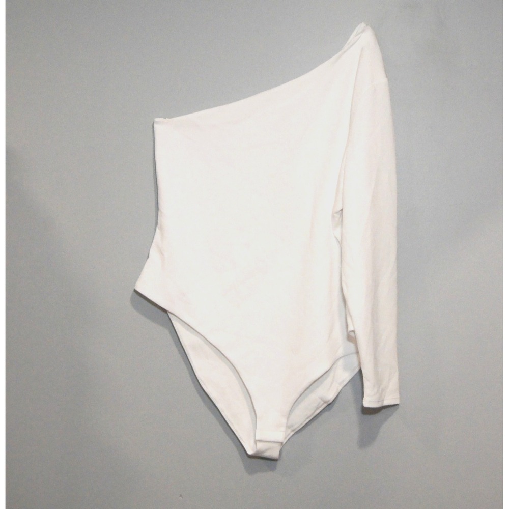 NWT Future Collective Size 2XL Women's White One-Shoulder Bodysuit Fully Lined
